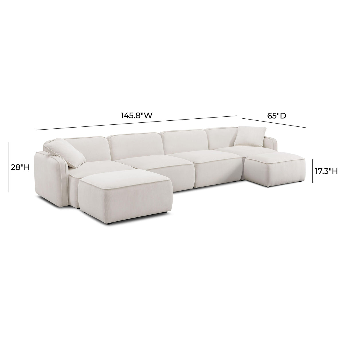 TOV Furniture Travie White Sand Performance Corduroy Velvet 6-Piece Modular U-Sectional Sofa