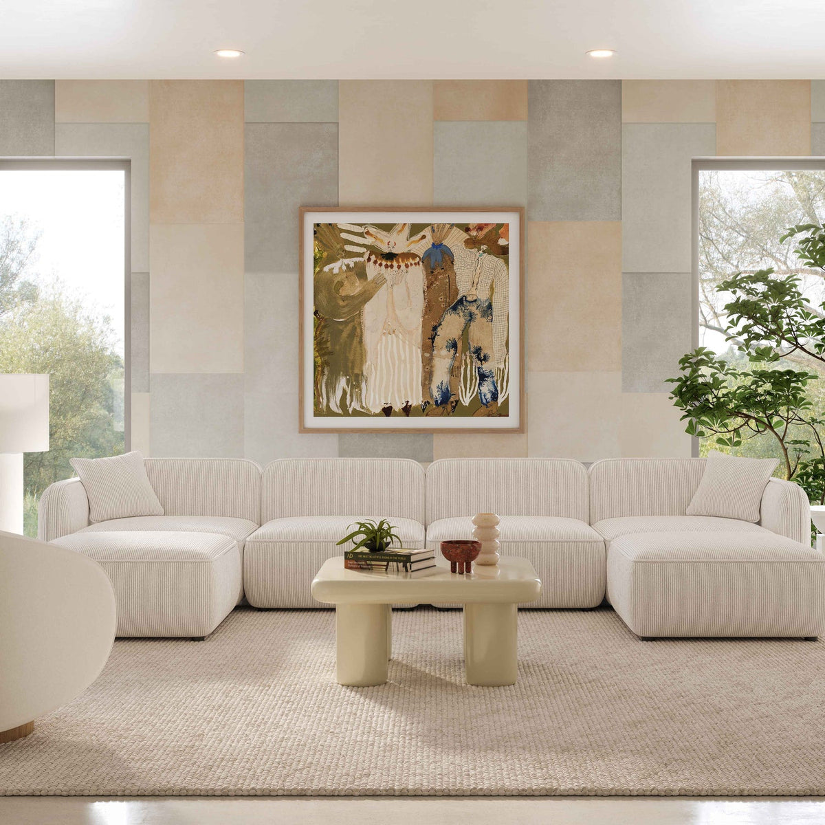 TOV Furniture Travie White Sand Performance Corduroy Velvet 6-Piece Modular U-Sectional Sofa