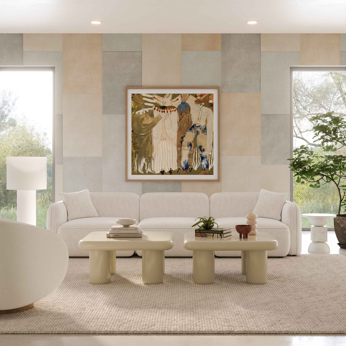 TOV Furniture Travie White Sand Performance Corduroy Velvet Modular Sofa