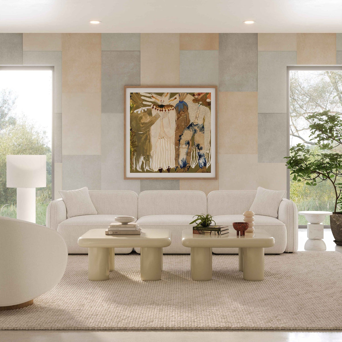 TOV Furniture Travie White Sand Performance Corduroy Velvet Modular Sofa