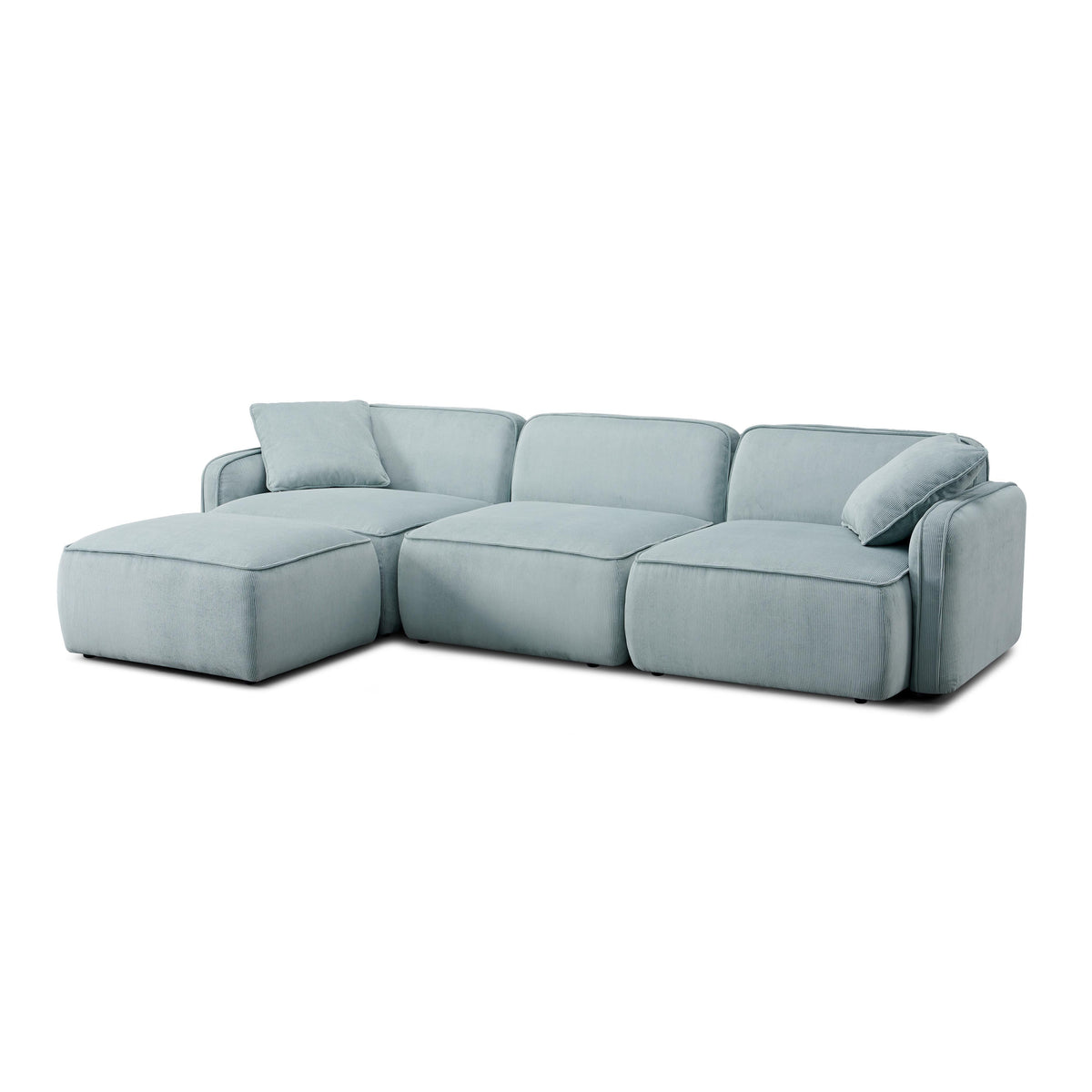 TOV Furniture Travie Sea Blue Performance Corduroy Velvet 4-Piece Modular Sectional Sofa