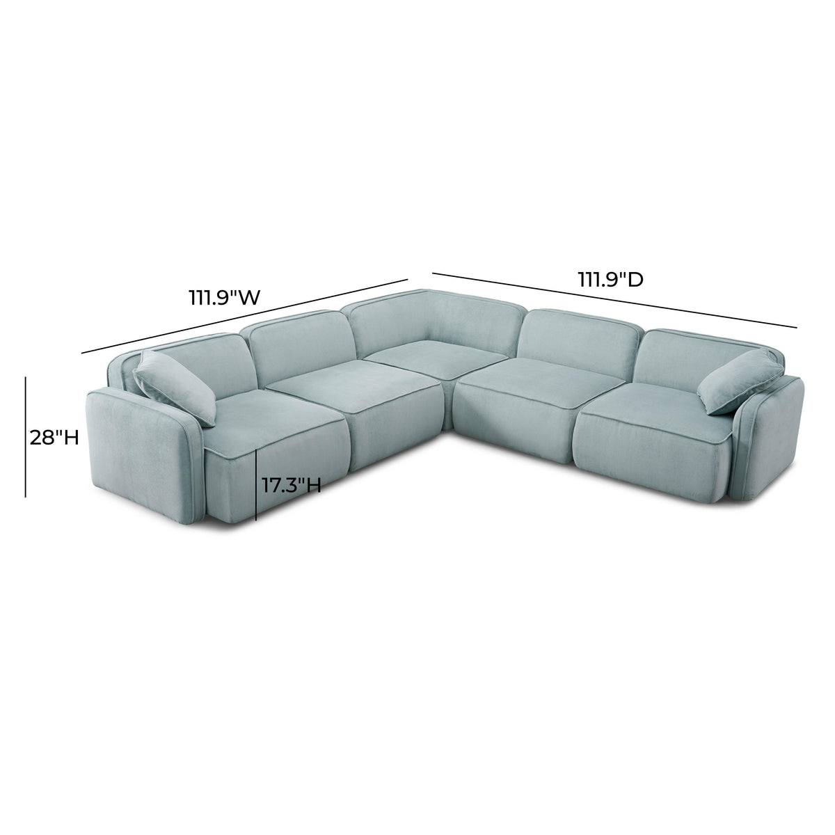 TOV Furniture Travie Sea Blue Performance Corduroy Velvet 5-Piece Modular L-Sectional Sofa