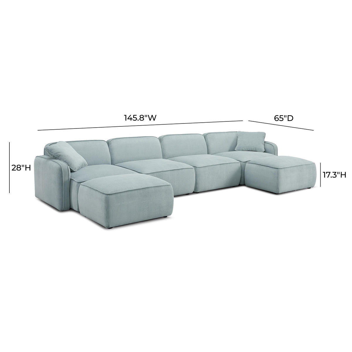 TOV Furniture Travie Sea Blue Performance Corduroy Velvet 6-Piece Modular U-Sectional Sofa
