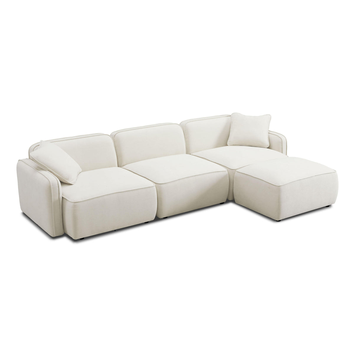 TOV Furniture Travie 4-Piece Sand Upcycled Performance Linen Modular Sectional in sand linen