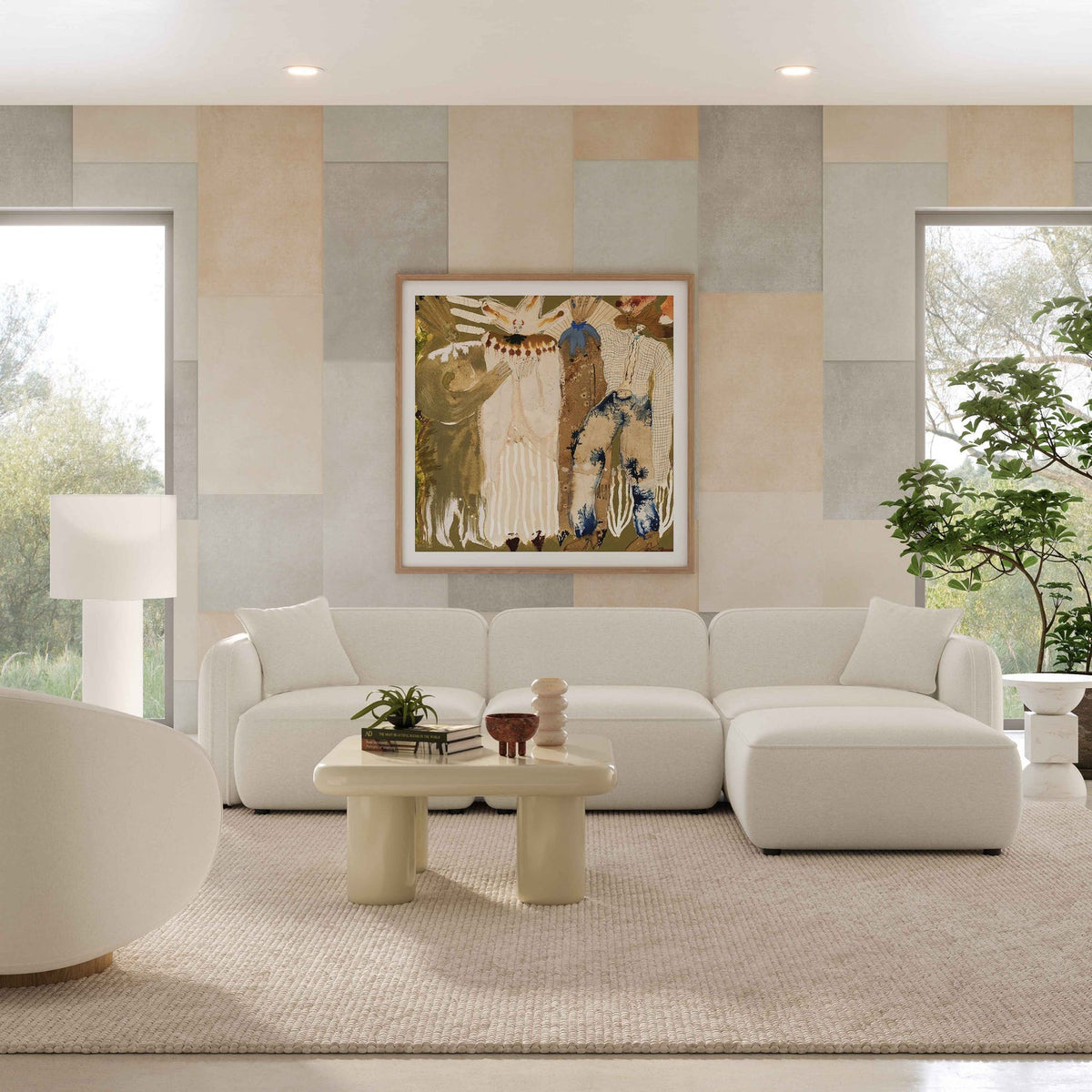 TOV Furniture Travie Sand Upcycled Performance Linen 4-Piece Modular Sectional Sofa
