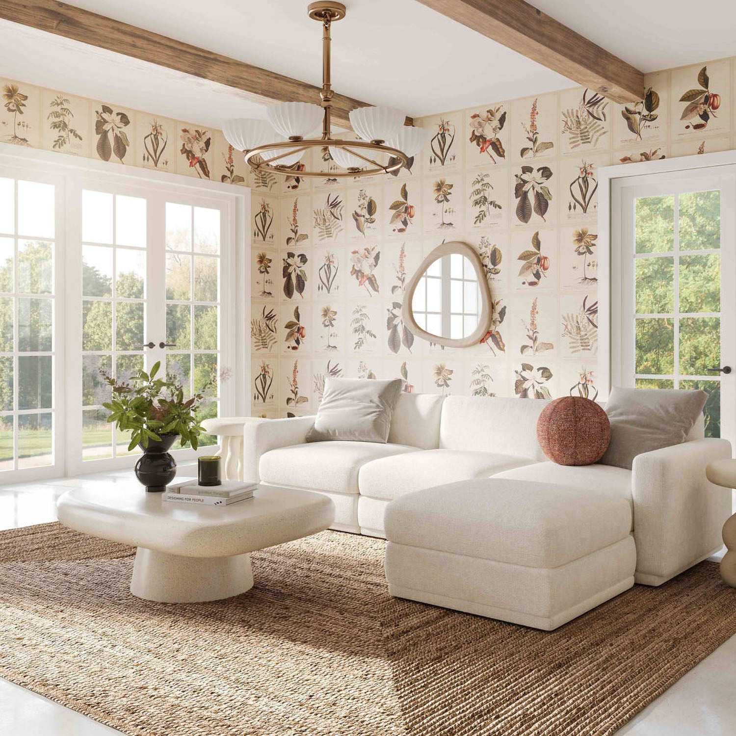 TOV Furniture Perry 4-Piece Cream Chenille Modular Sectional Sofa