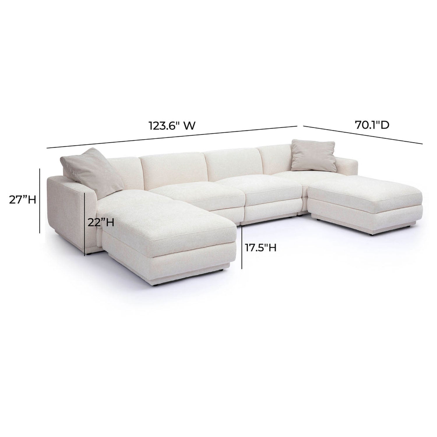 TOV Furniture Perry 6-Piece Cream Chenille Modular U-Sectional Sofa