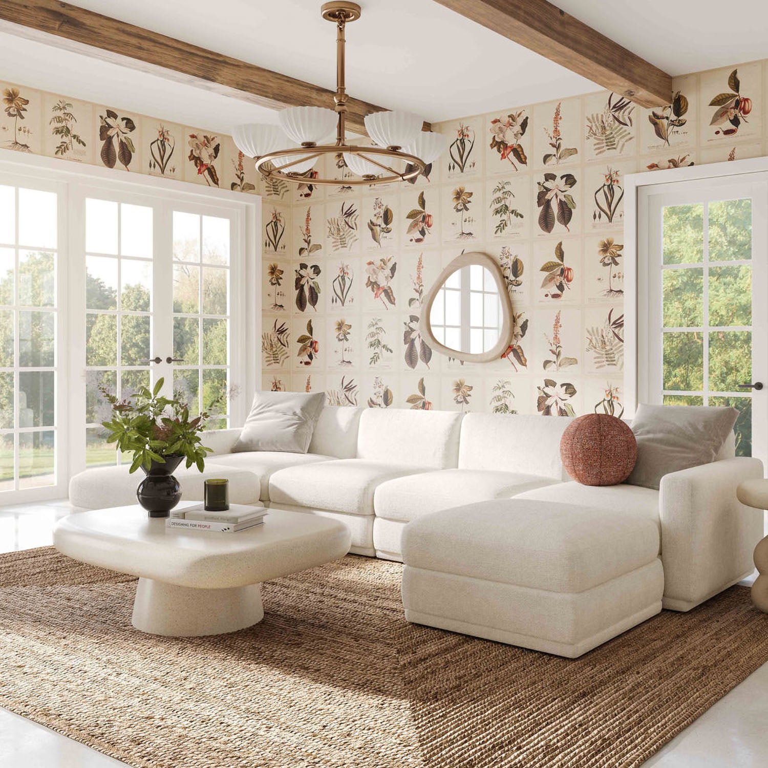 TOV Furniture Perry 6-Piece Cream Chenille Modular U-Sectional Sofa