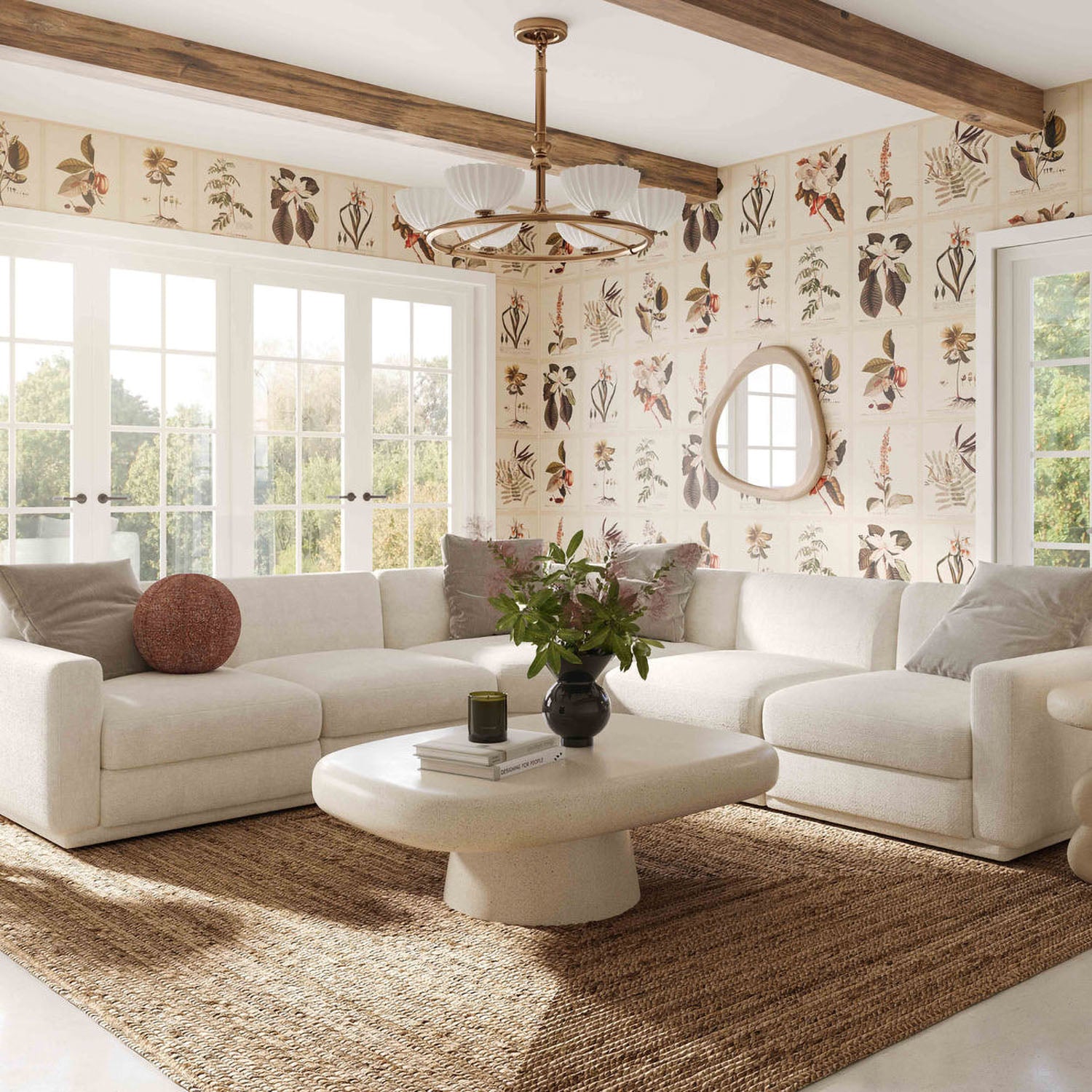 TOV Furniture Perry 5-Piece Cream Chenille Modular L-Sectional Sofa