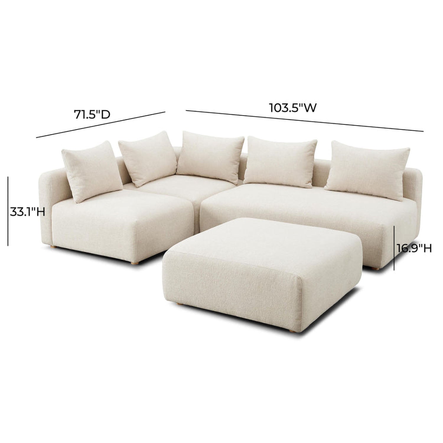 TOV Furniture Hangover 4-Piece Modular Chaise Sectional Sofa