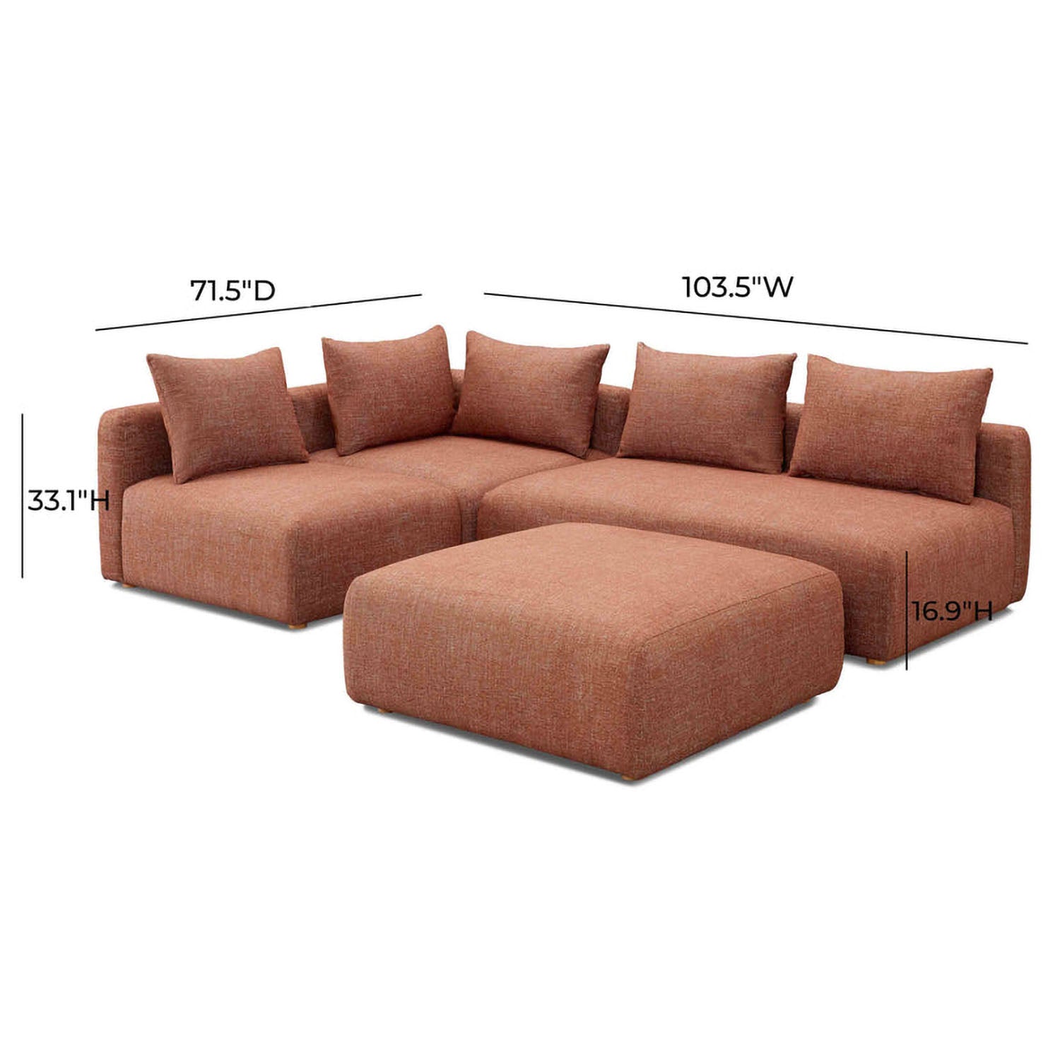 TOV Furniture Hangover 4-Piece Modular Chaise Sectional Sofa