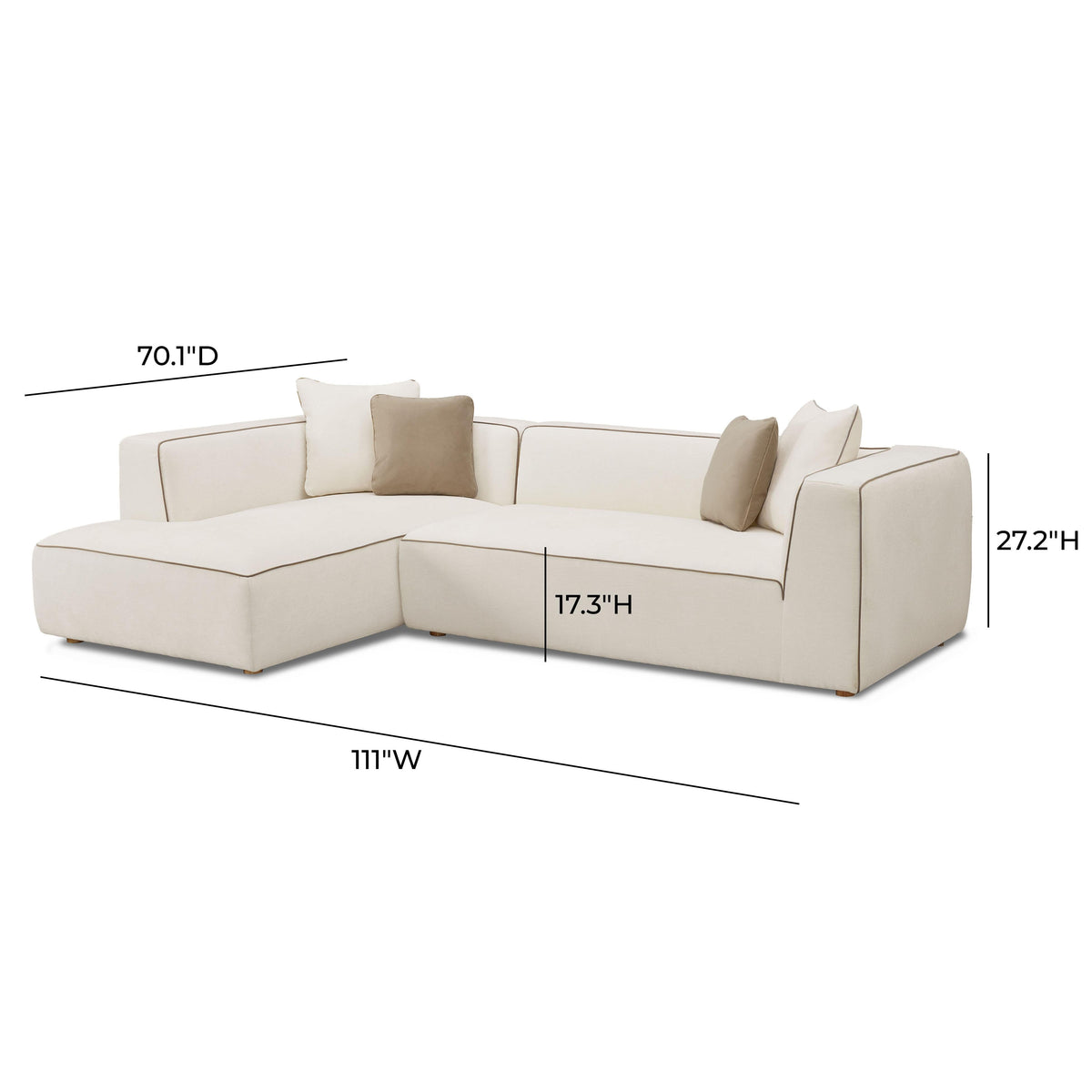 TOV Furniture Tristine Cream Linen L-Shaped 2-Piece Sectional Sofa