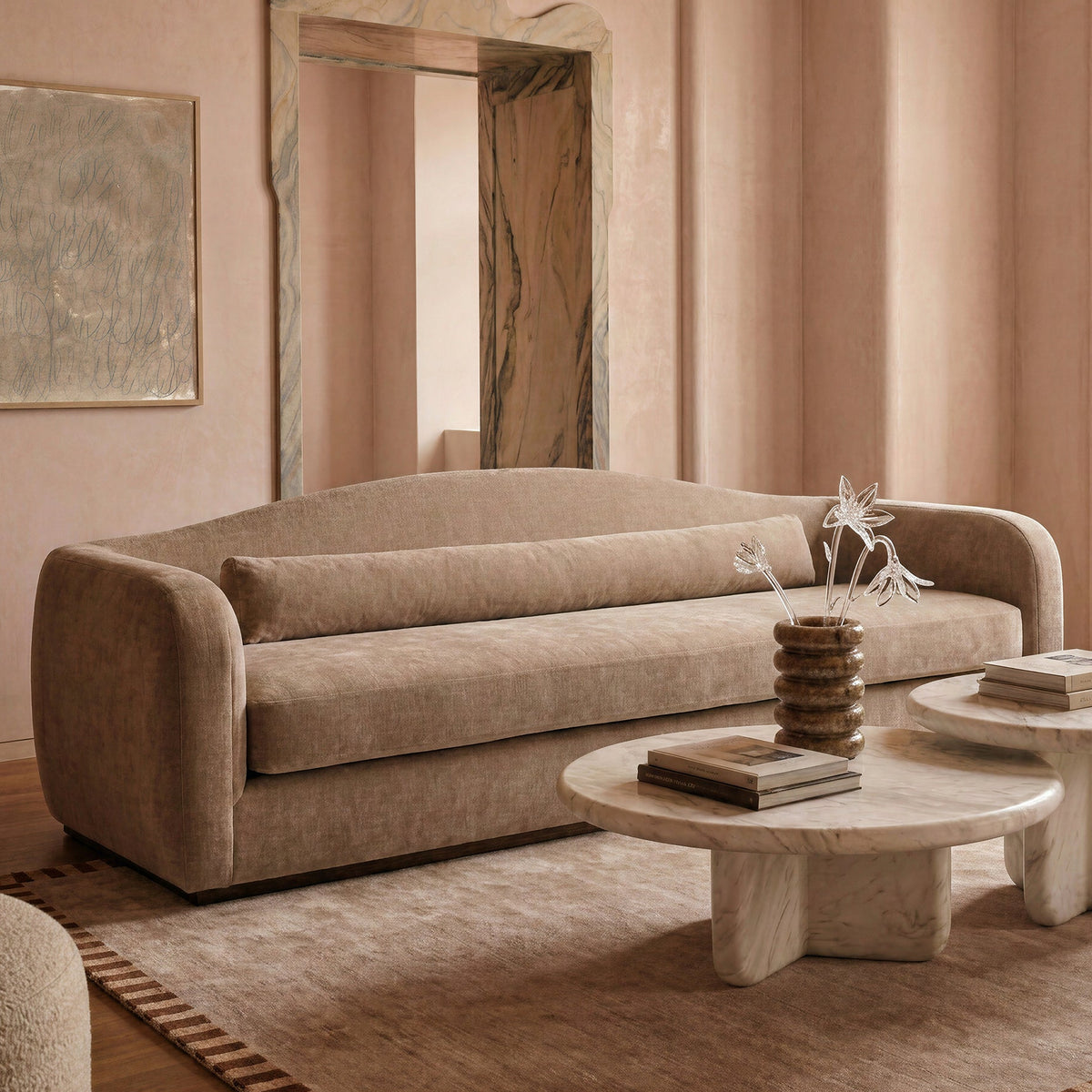 TOV Furniture Camille Stone 99in Sofa in stone performance chenille on a plinth base, primary product view
