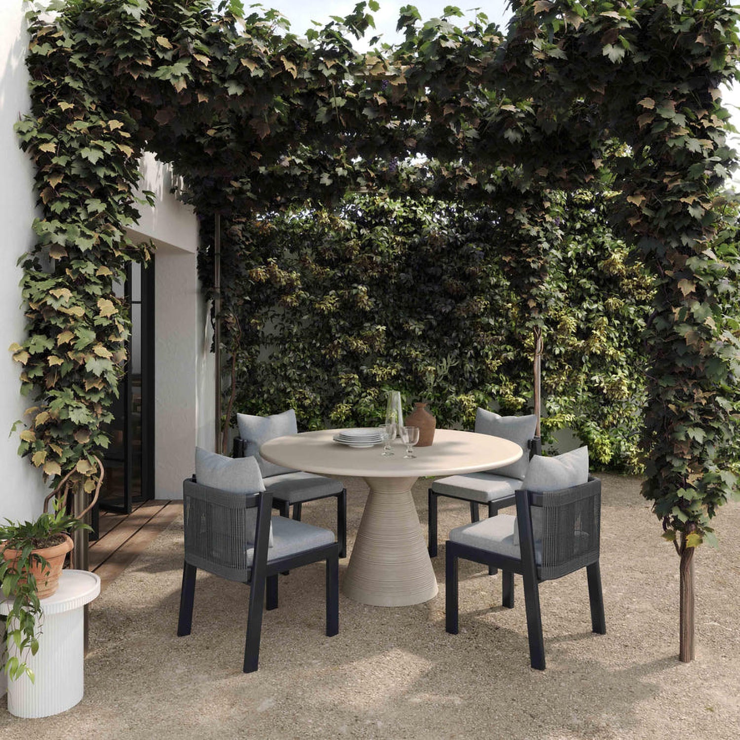 TOV Furniture Fern Beige Textured Faux Plaster Concrete Indoor/Outdoor Round Dining Table