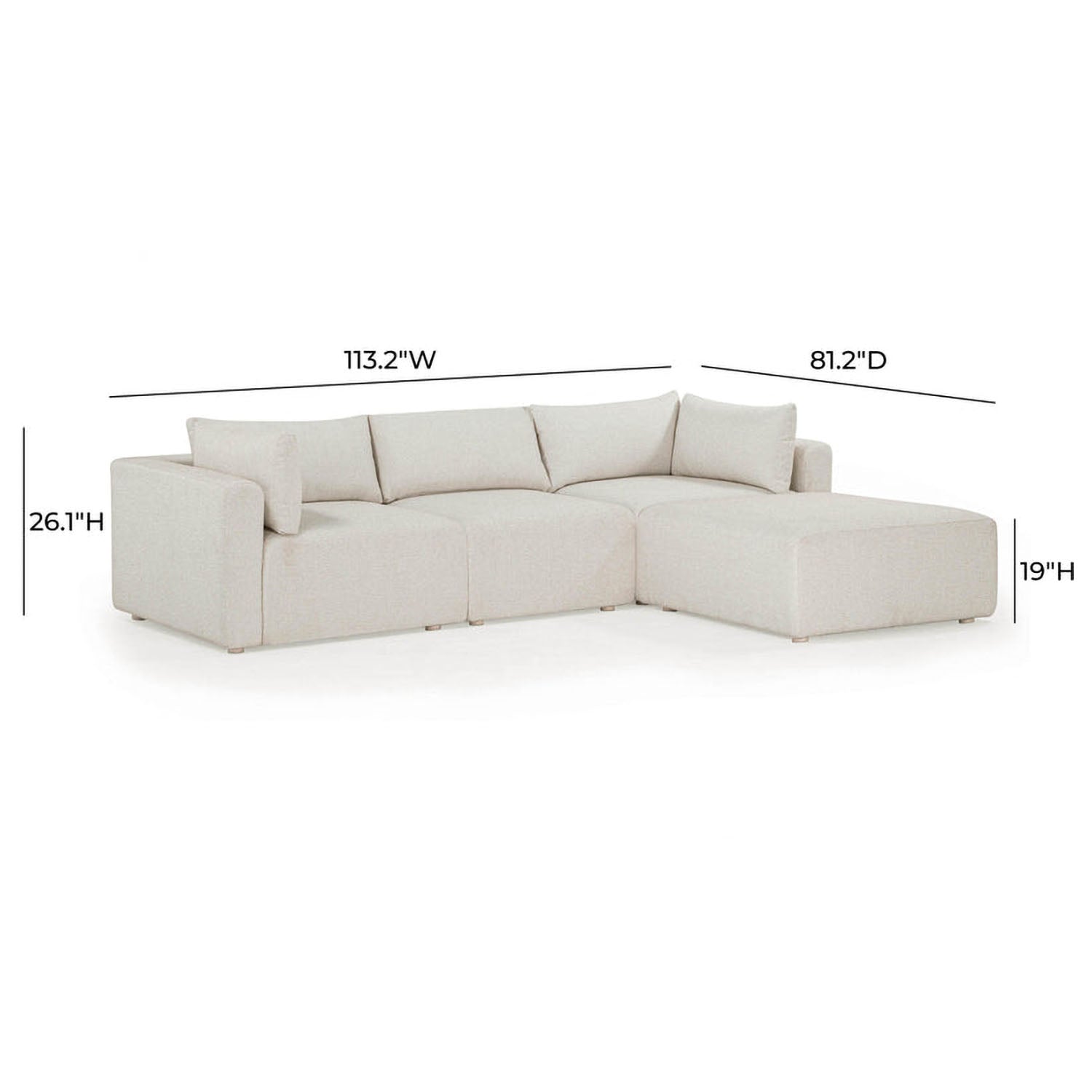 TOV Furniture Hangover Cream Outdoor Modular Sectional Sofa