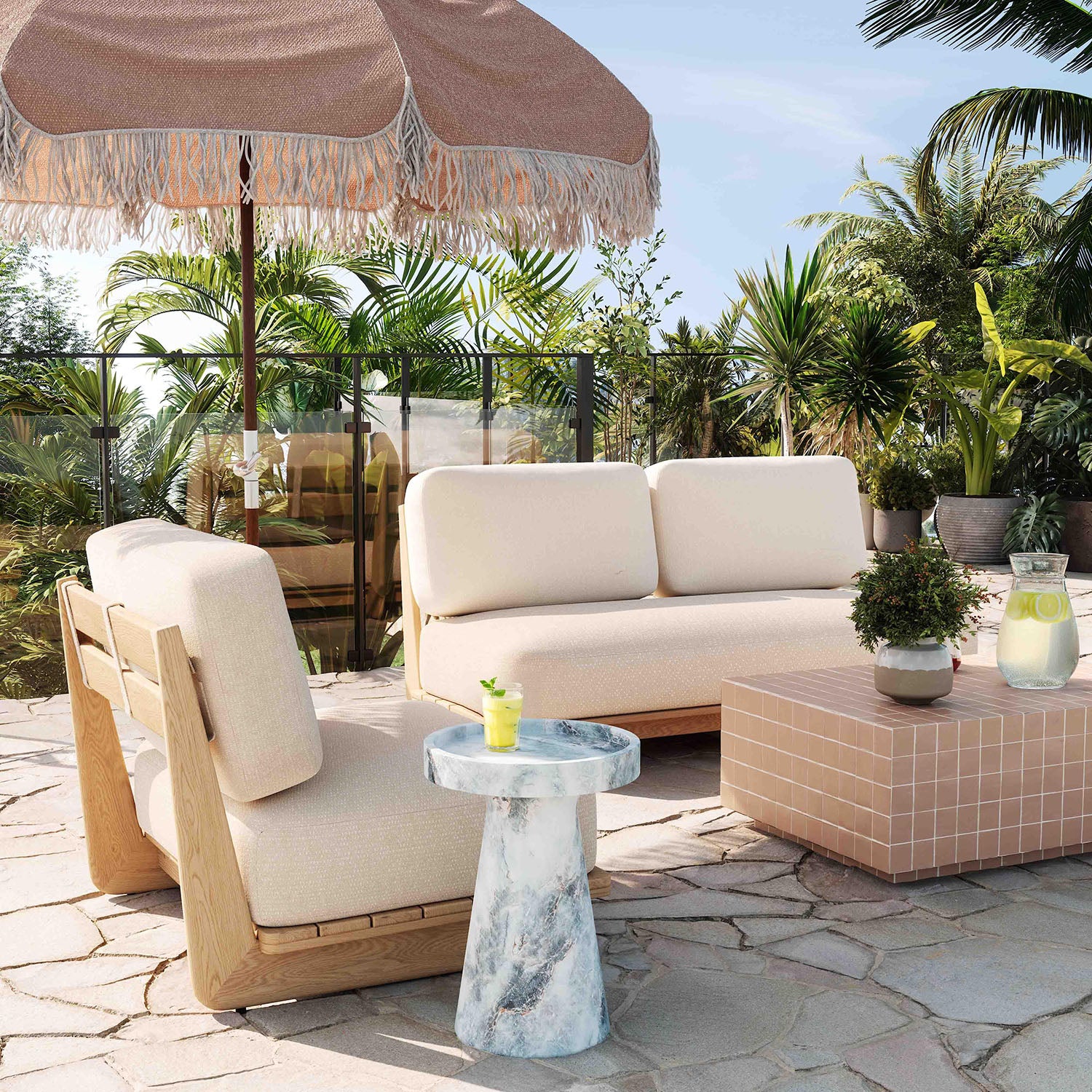 TOV Furniture Reavan Cream Outdoor Lounge Sofa