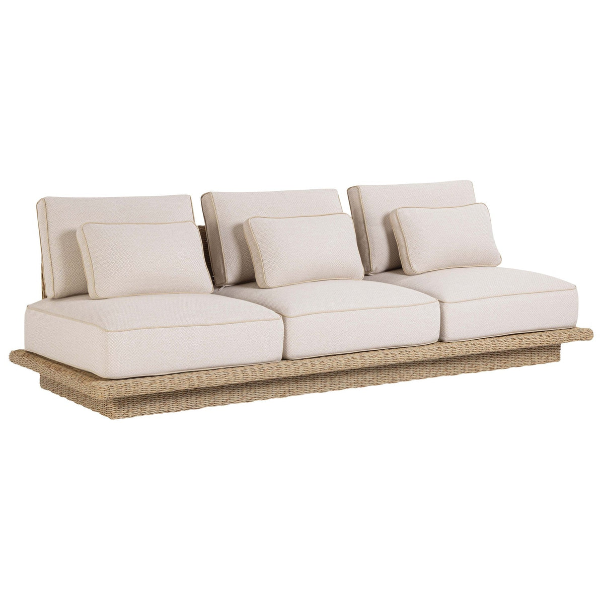 TOV Furniture Mora Cream 96in Outdoor Sofa in cream fabric and wicker, primary product view