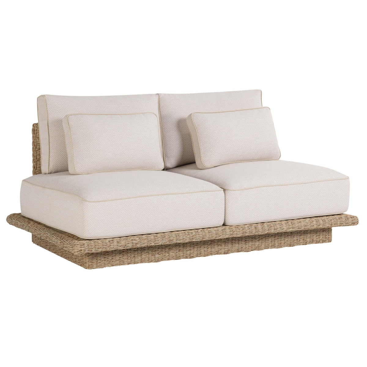 TOV Furniture Mora Cream 65in Outdoor Sofa in cream fabric and rattan, primary product view