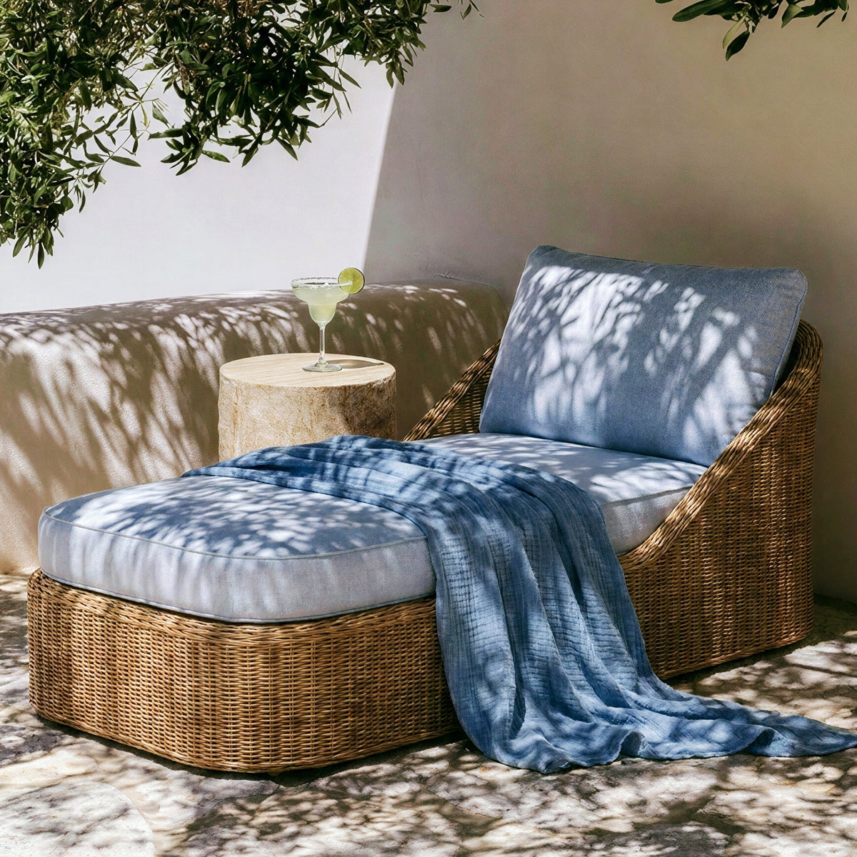 TOV Furniture Axel Blue Boucle Outdoor Lounge Chair in blue boucle, primary product view