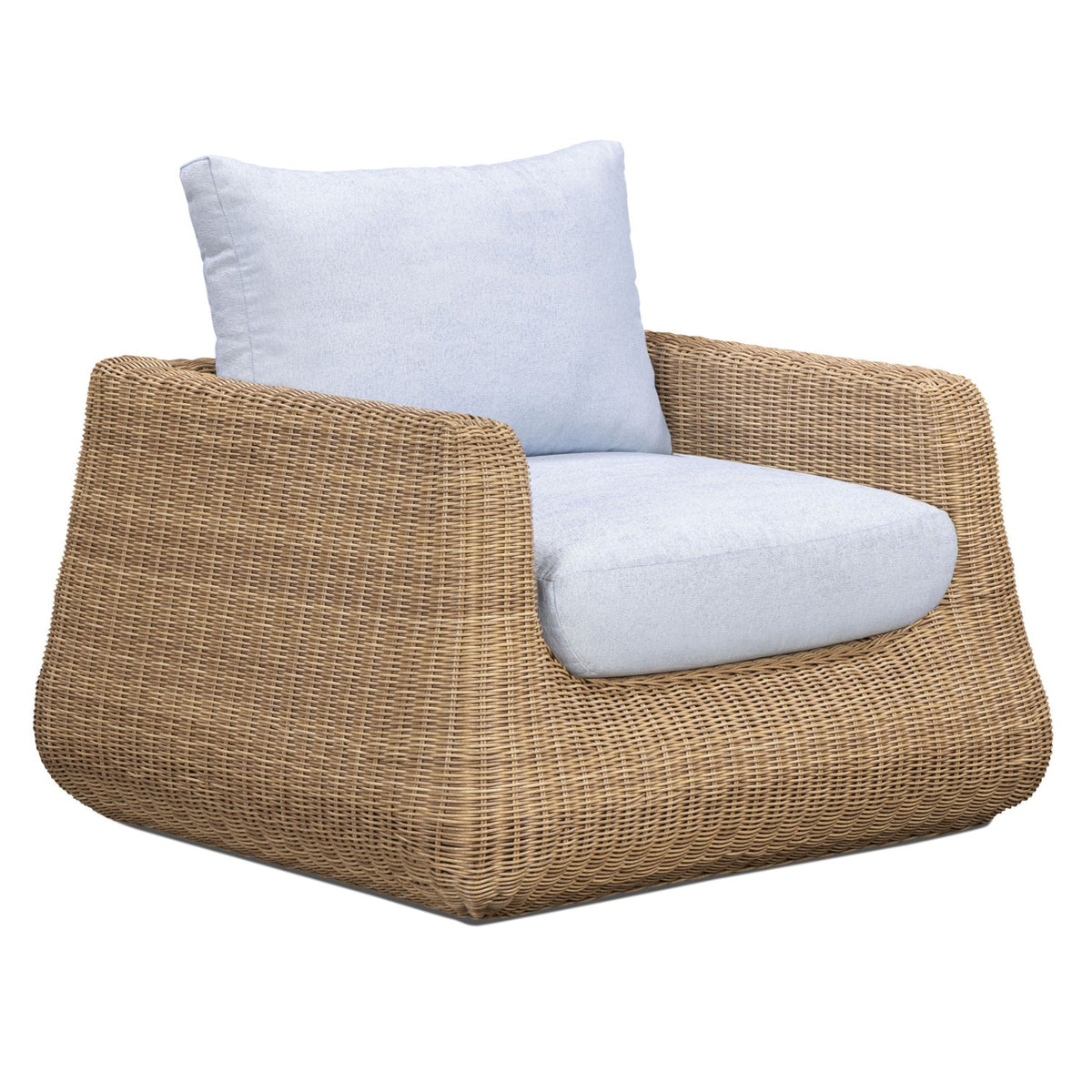 TOV Furniture Dana Blue Outdoor Accent Chair in blue all-weather wicker with boucle cushions, primary product view