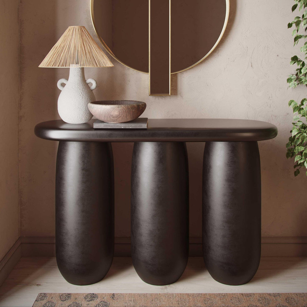 TOV Furniture Rahul Black Textured Console Table