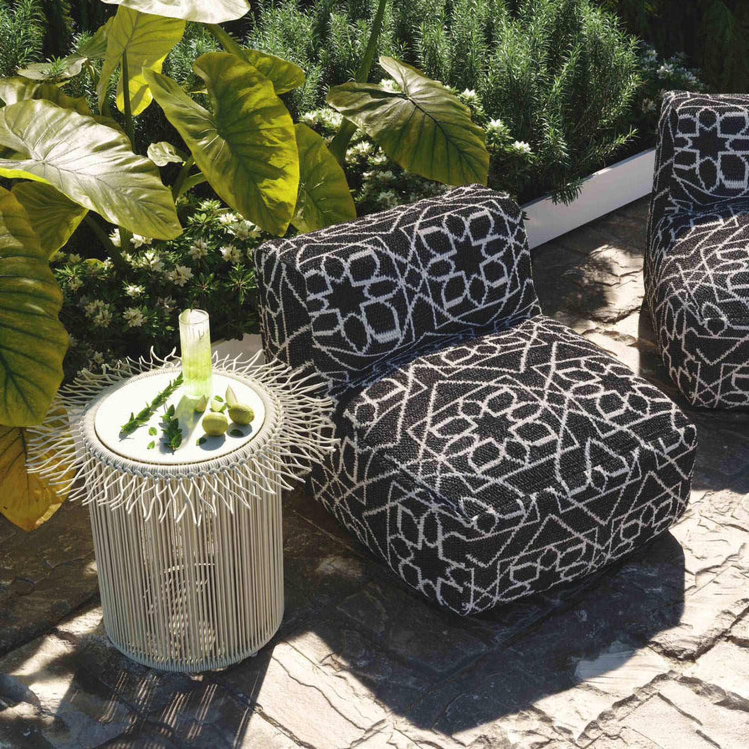 TOV Furniture Chiara Indoor/Outdoor Black Accent Pouf