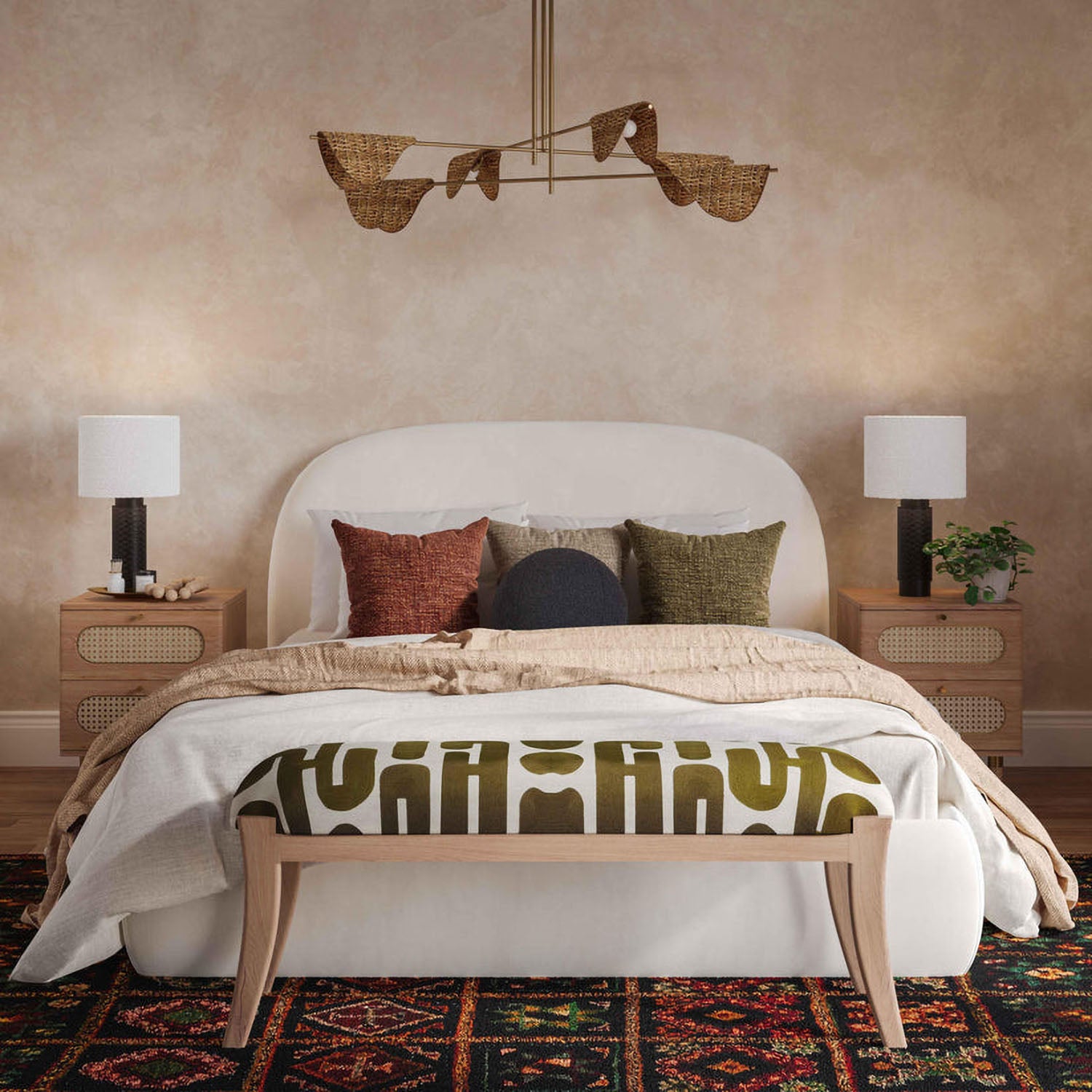 TOV Furniture Arielle Olive & White Embroidered Bench