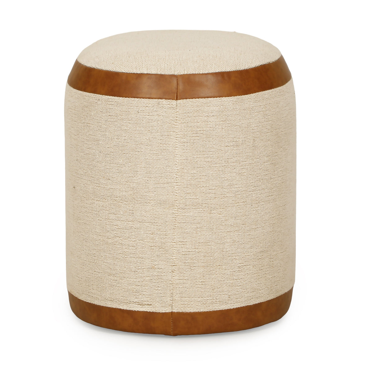 TOV Furniture Huche Cotton Jute and Vegan Leather Oval Pouf