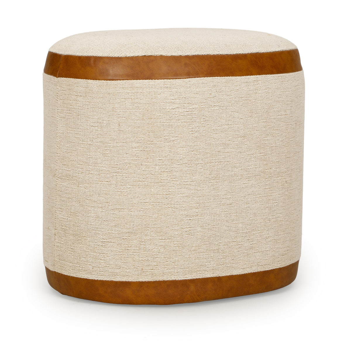 TOV Furniture Huche Cotton Jute and Vegan Leather Oval Pouf