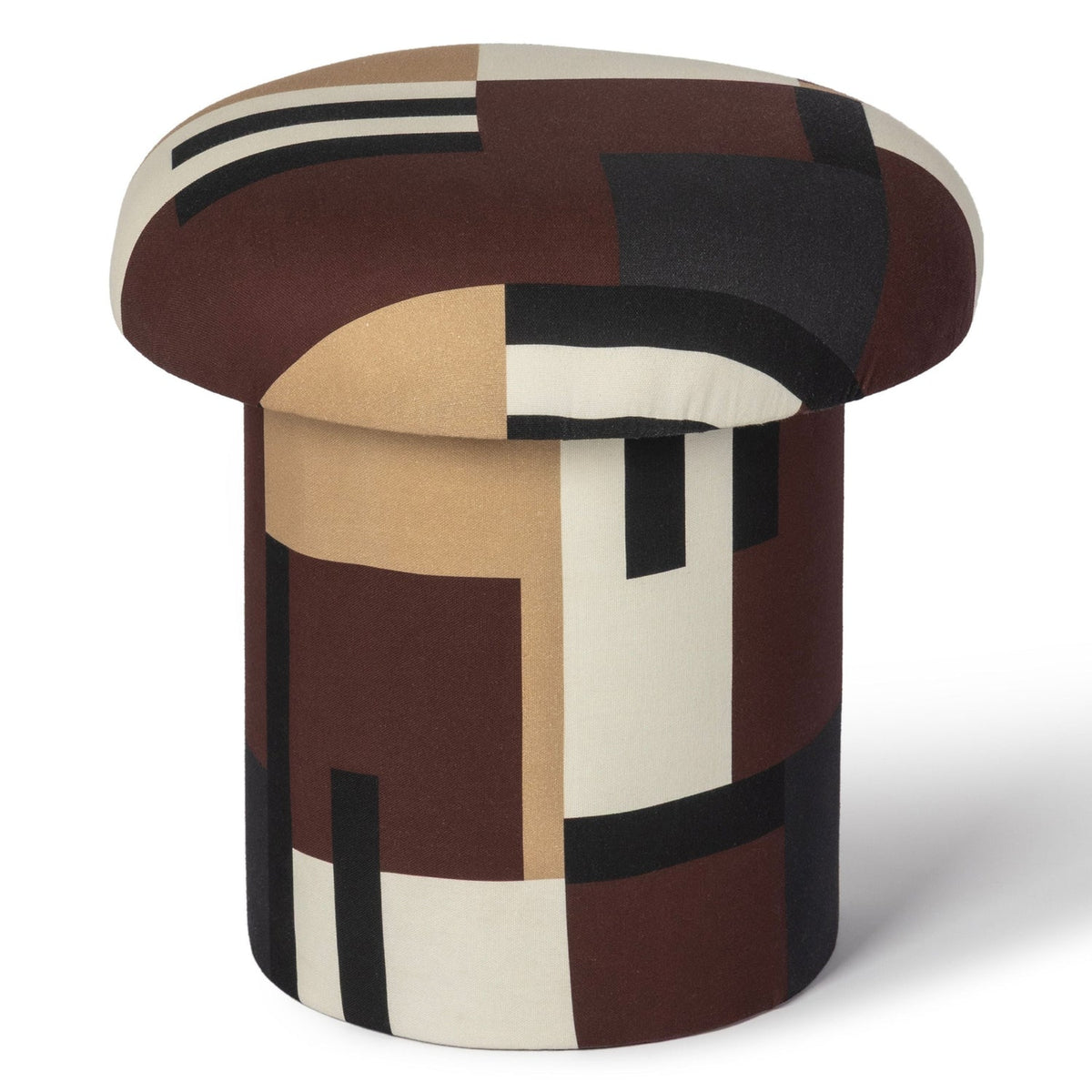 TOV Furniture Lucy Mud Brown Mushroom Stool in mud brown printed cotton, primary product view