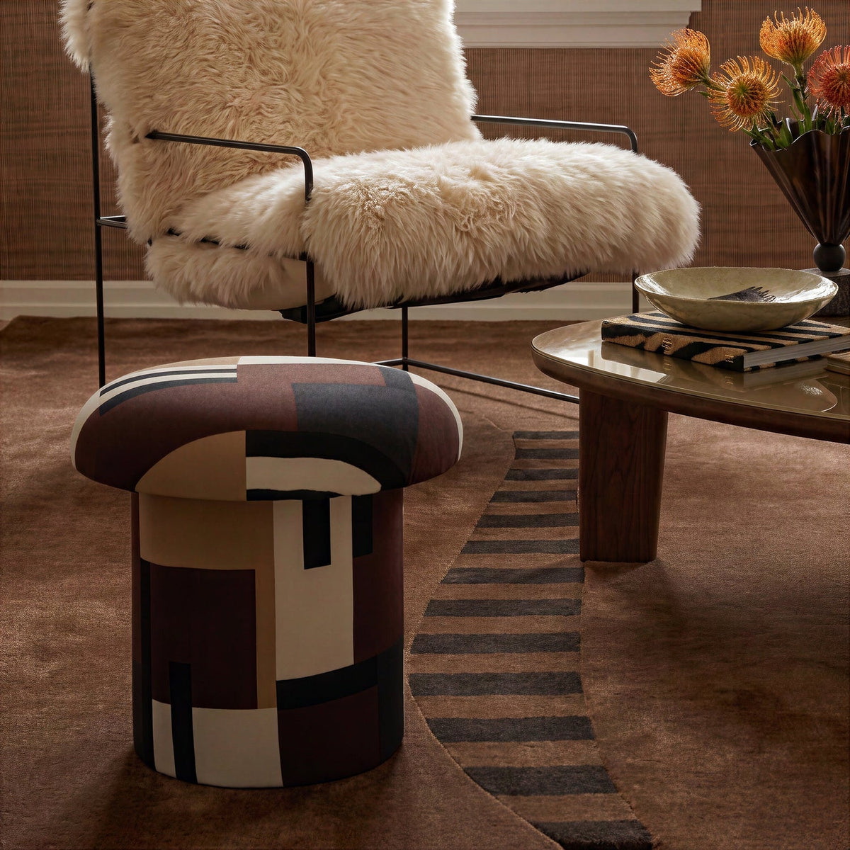 TOV Furniture Lucy Mud Brown Mushroom Stool