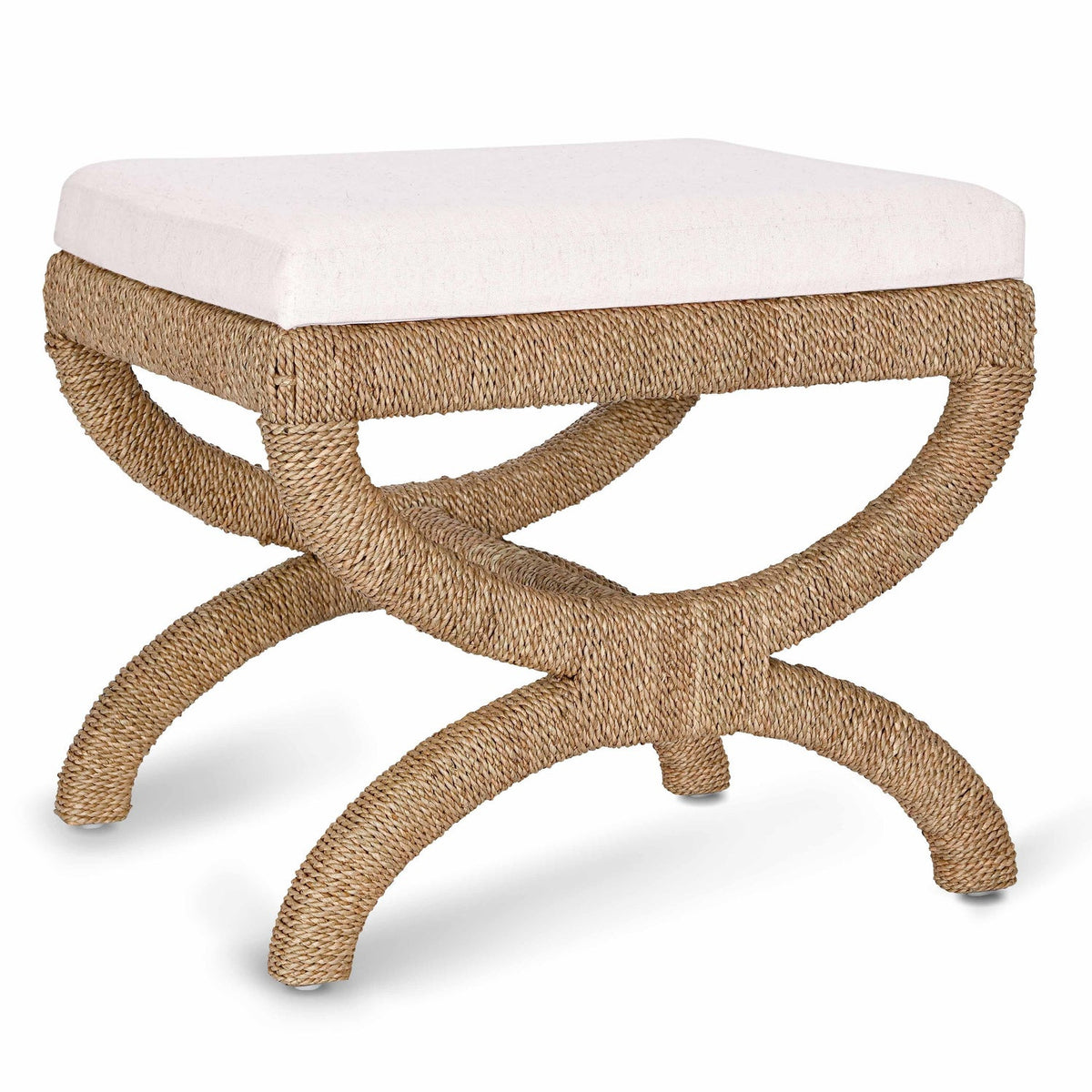 TOV Furniture Kappa Cream and Natural Seagrass Accent Stool in natural woven seagrass, primary product view