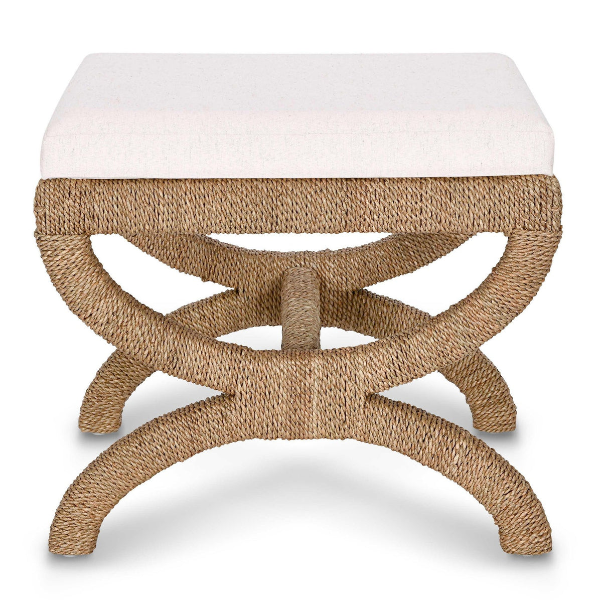 TOV Furniture Kappa Cream and Natural Seagrass Accent Stool