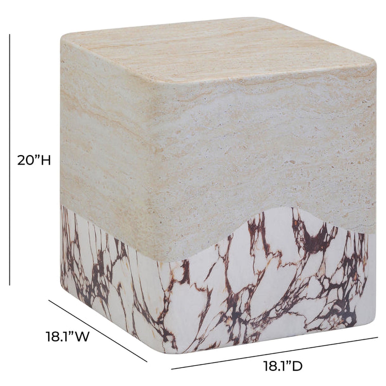 TOV Furniture Brut Travertine & Breccia Concrete Indoor/Outdoor Side Table