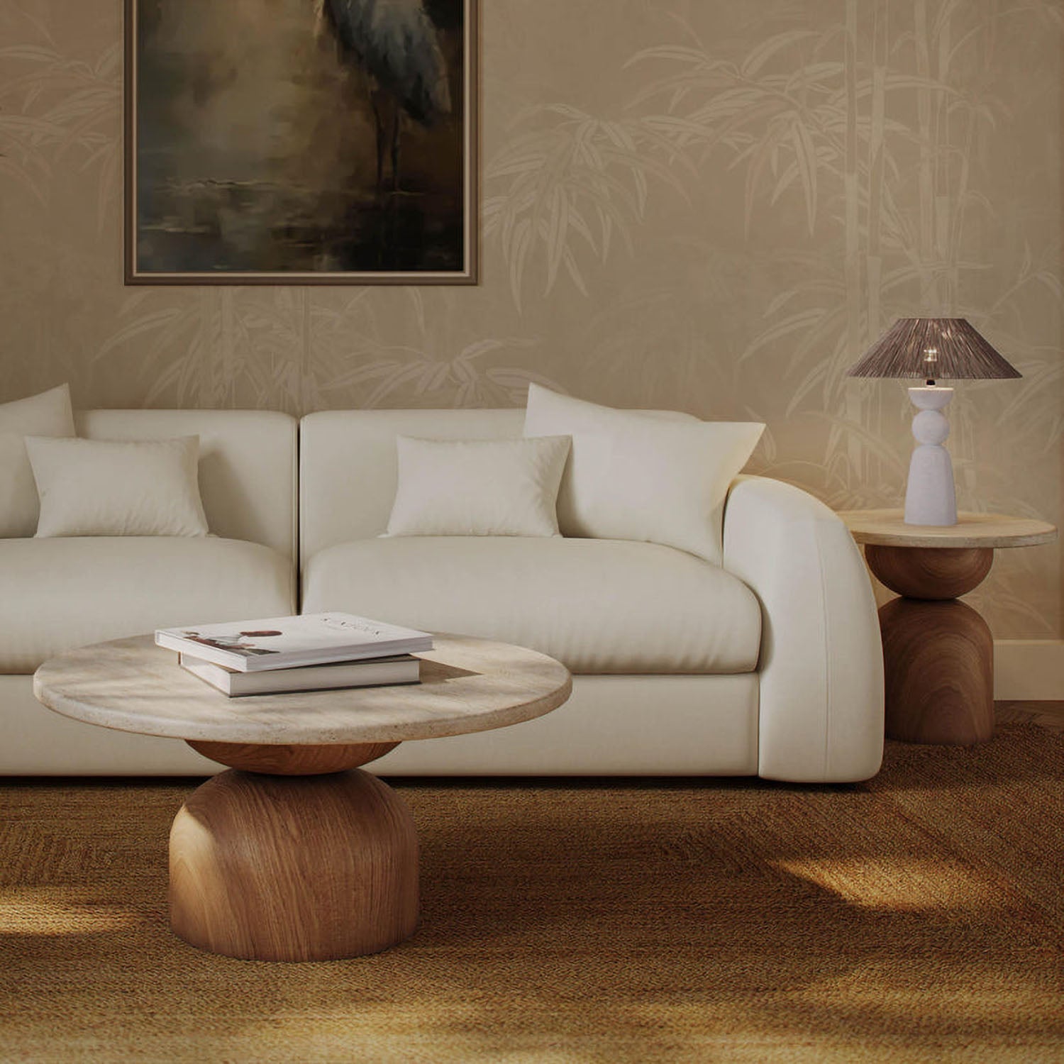 TOV Furniture Cynthia Travertine Concrete Indoor/Outdoor Coffee Table