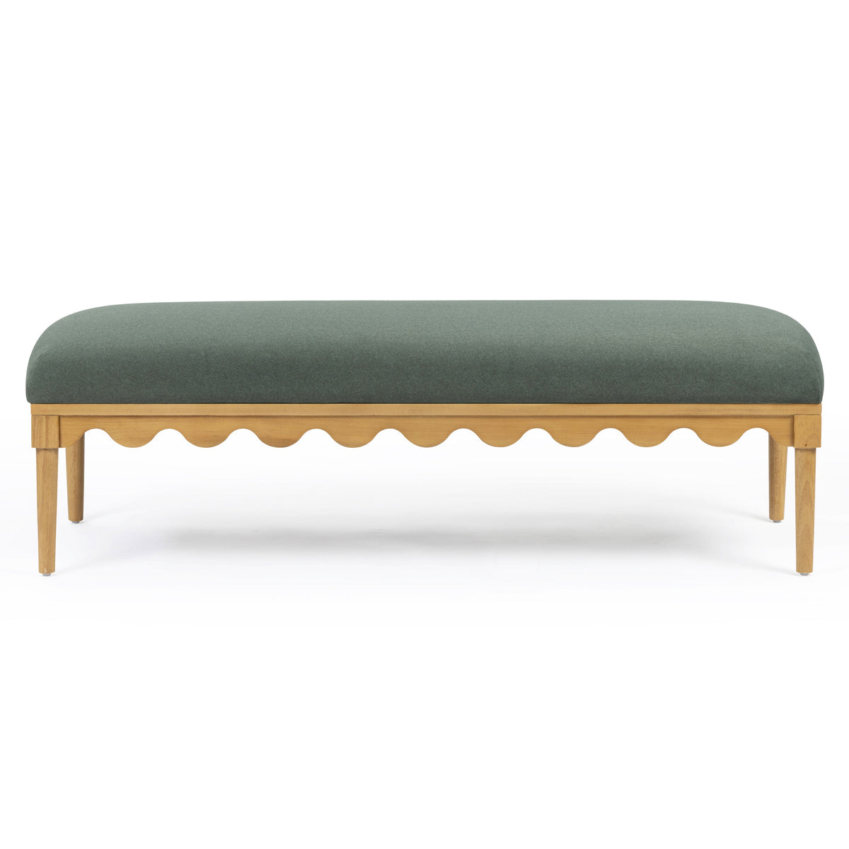 TOV Furniture Oodle 56.5" Performance Vegan Mohair Bench in Green Fabric, primary product view