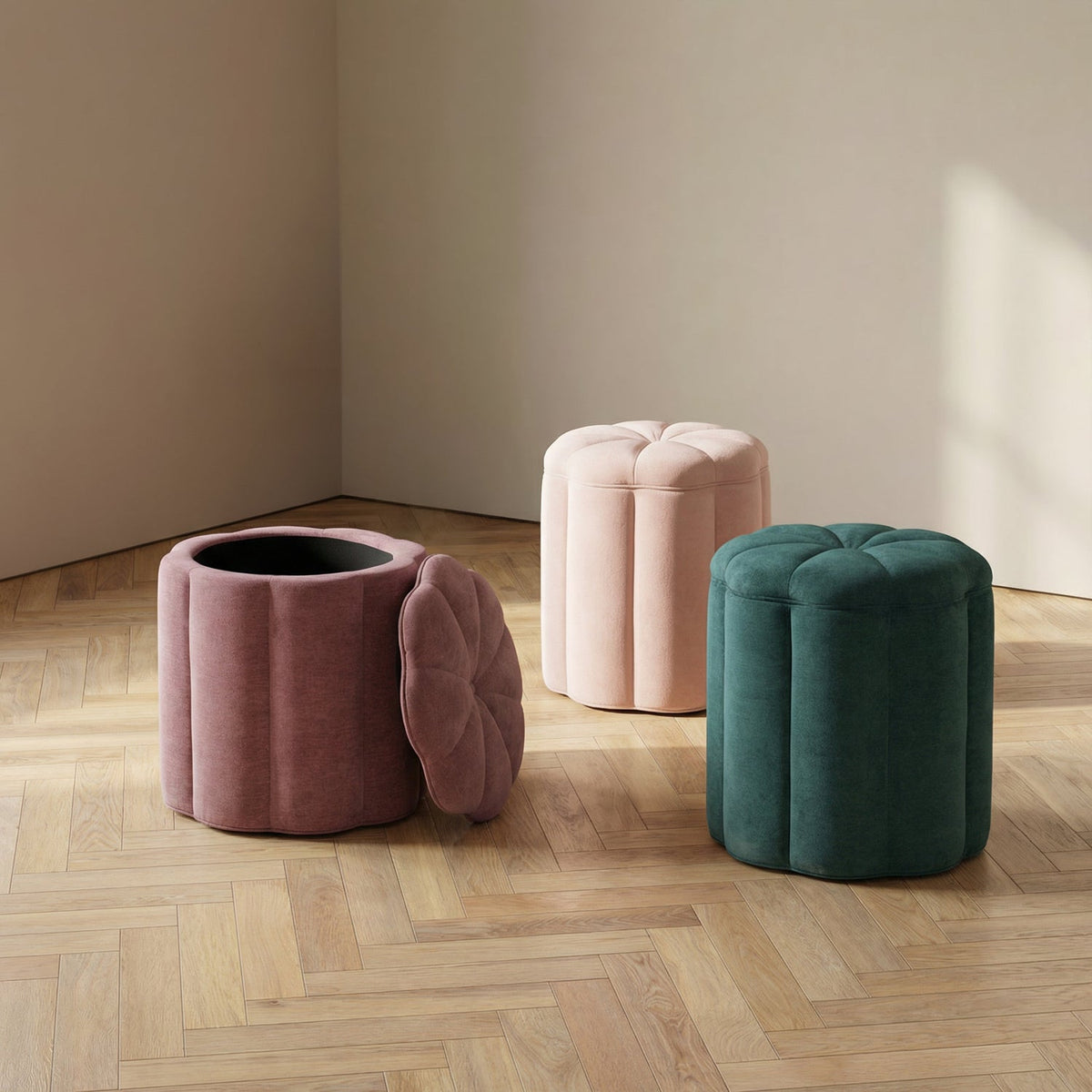 TOV Furniture Fleur Peacock Textured Performance Velvet Storage Ottoman