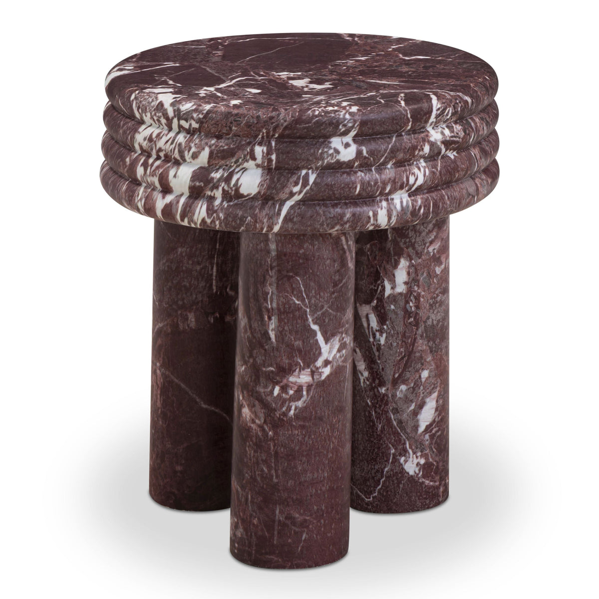 TOV Furniture Delta Concrete Round Indoor/Outdoor Side Table in red Levanto marble finish concrete, primary product view