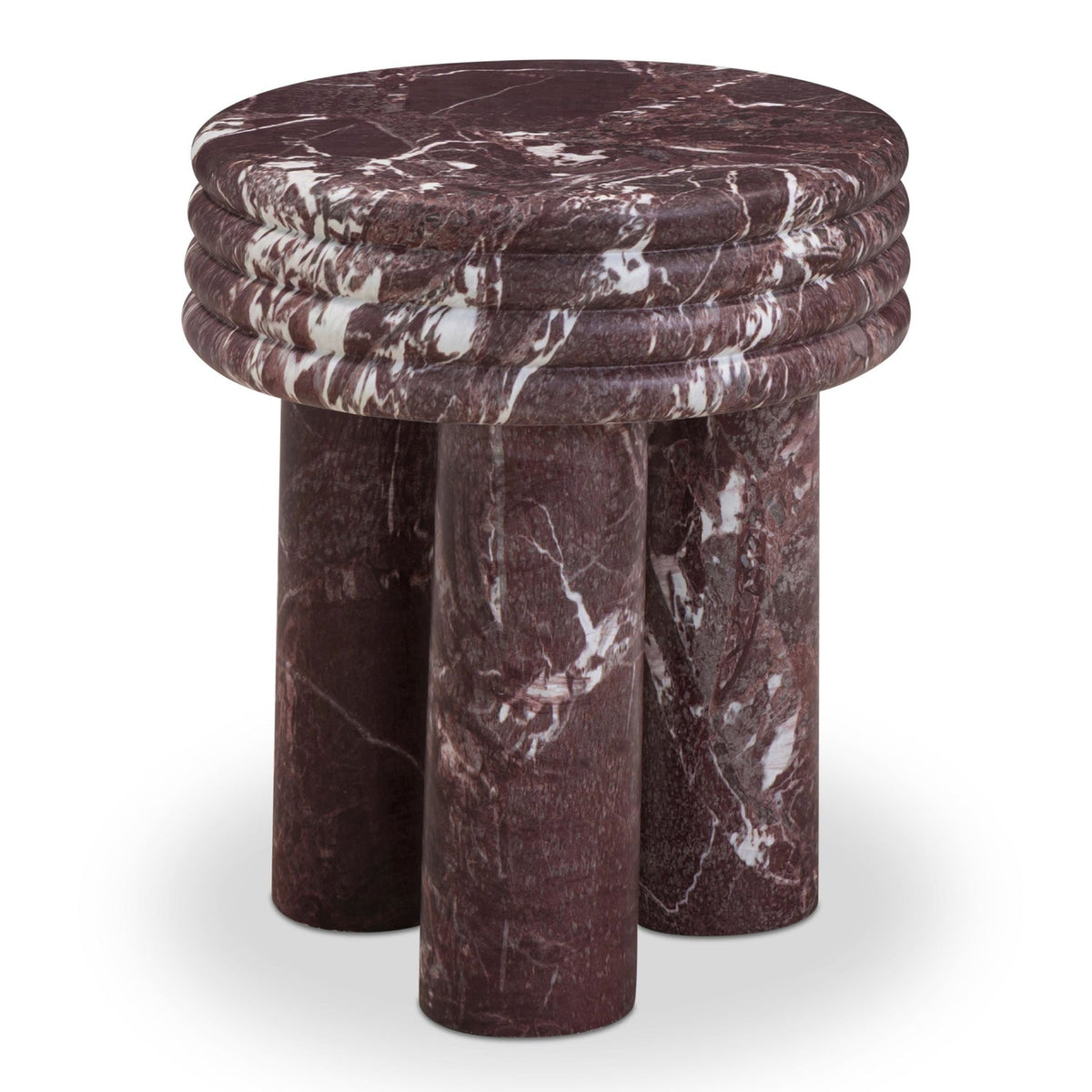 TOV Furniture Delta Concrete Round Indoor/Outdoor Side Table in red Levanto marble finish concrete, primary product view