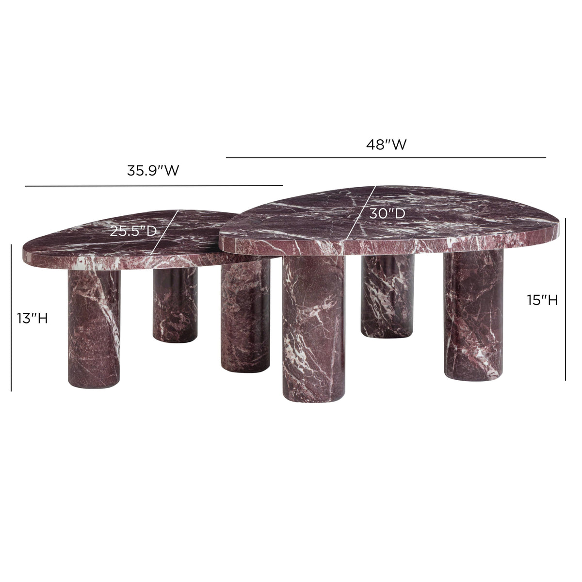 TOV Furniture Libby Faux Red Levanto Marble Indoor/Outdoor Nesting Coffee Table Set