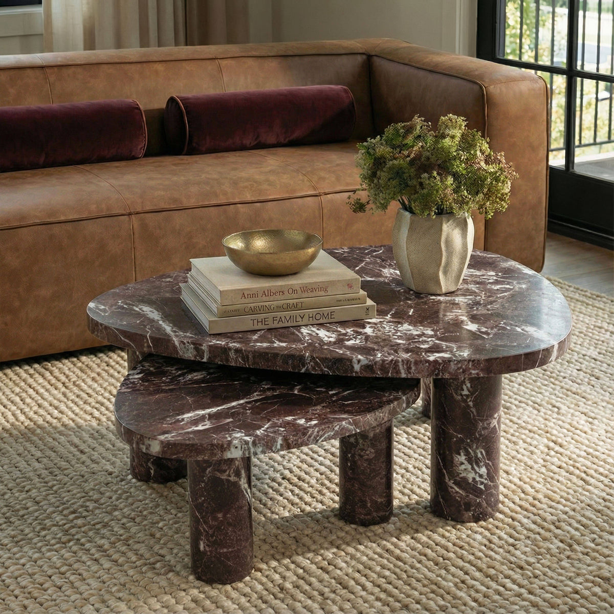 TOV Furniture Libby Faux Red Levanto Marble Indoor/Outdoor Coffee Table