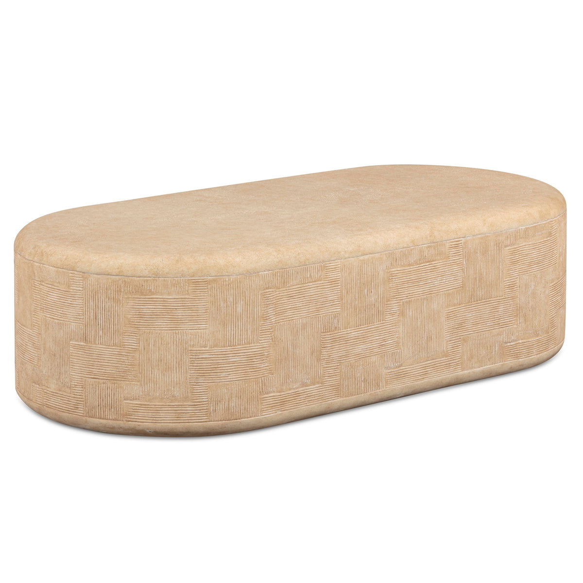 TOV Furniture Suraya Faux Travertine Concrete Rounded Indoor/Outdoor Coffee Table