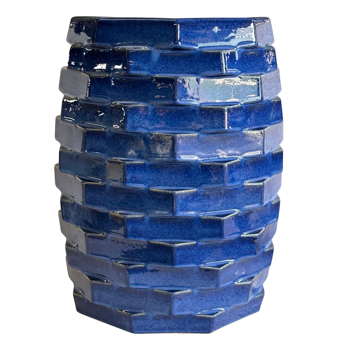 TOV Furniture Trax Azul Blue Indoor/Outdoor Ceramic Side Table in blue hand-painted ceramic, primary product view