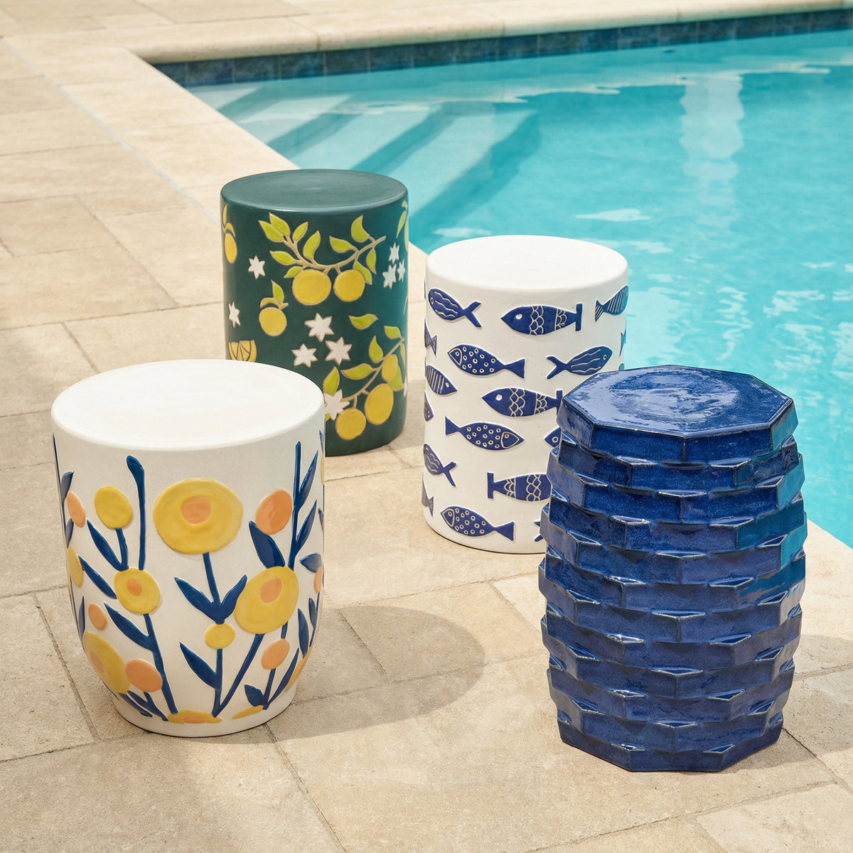 TOV Furniture Trax Azul Blue Ceramic Indoor/Outdoor Side Table