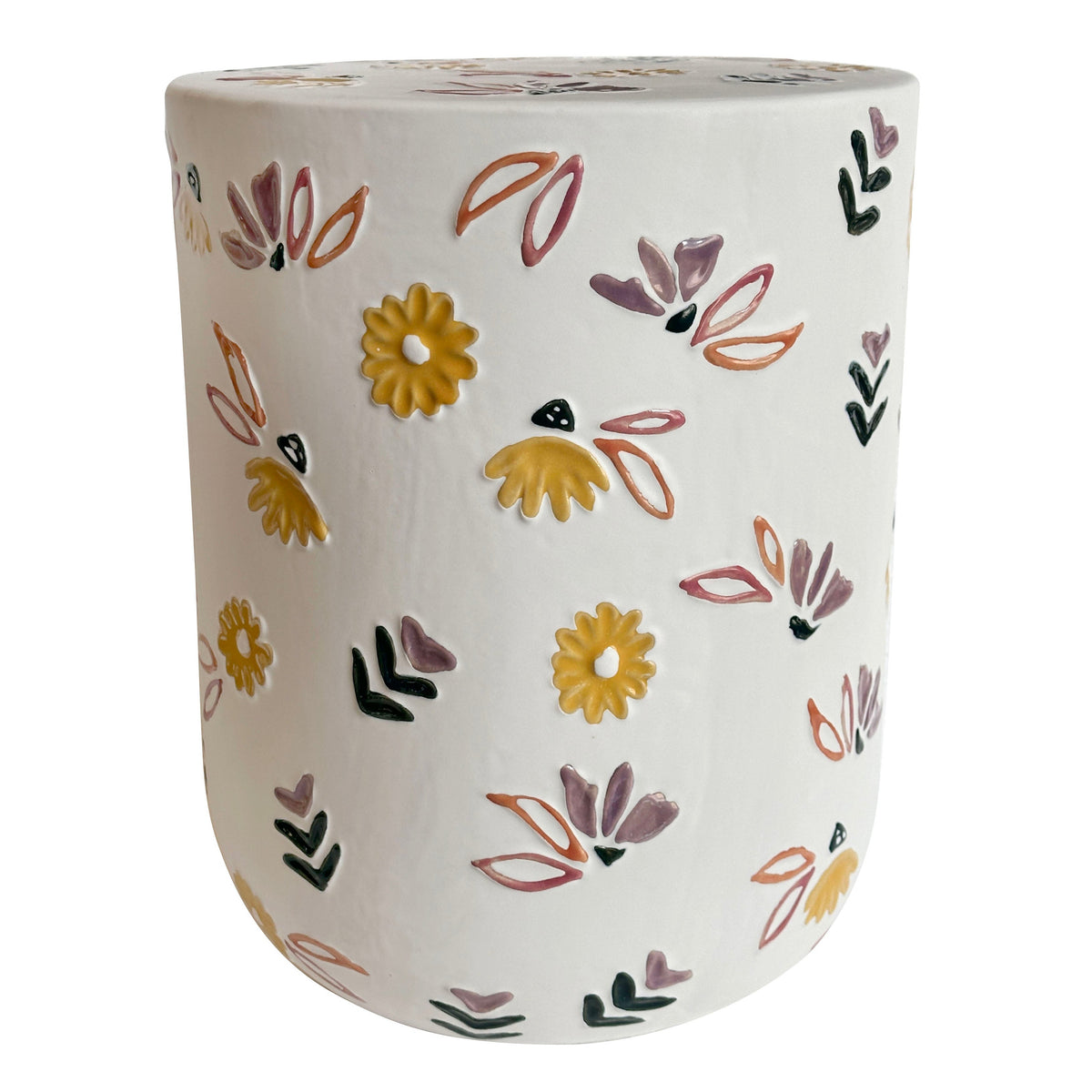 TOV Furniture Ceramic Hand-Painted Floral Indoor/Outdoor Table in off-white hand-painted floral ceramic, primary product view