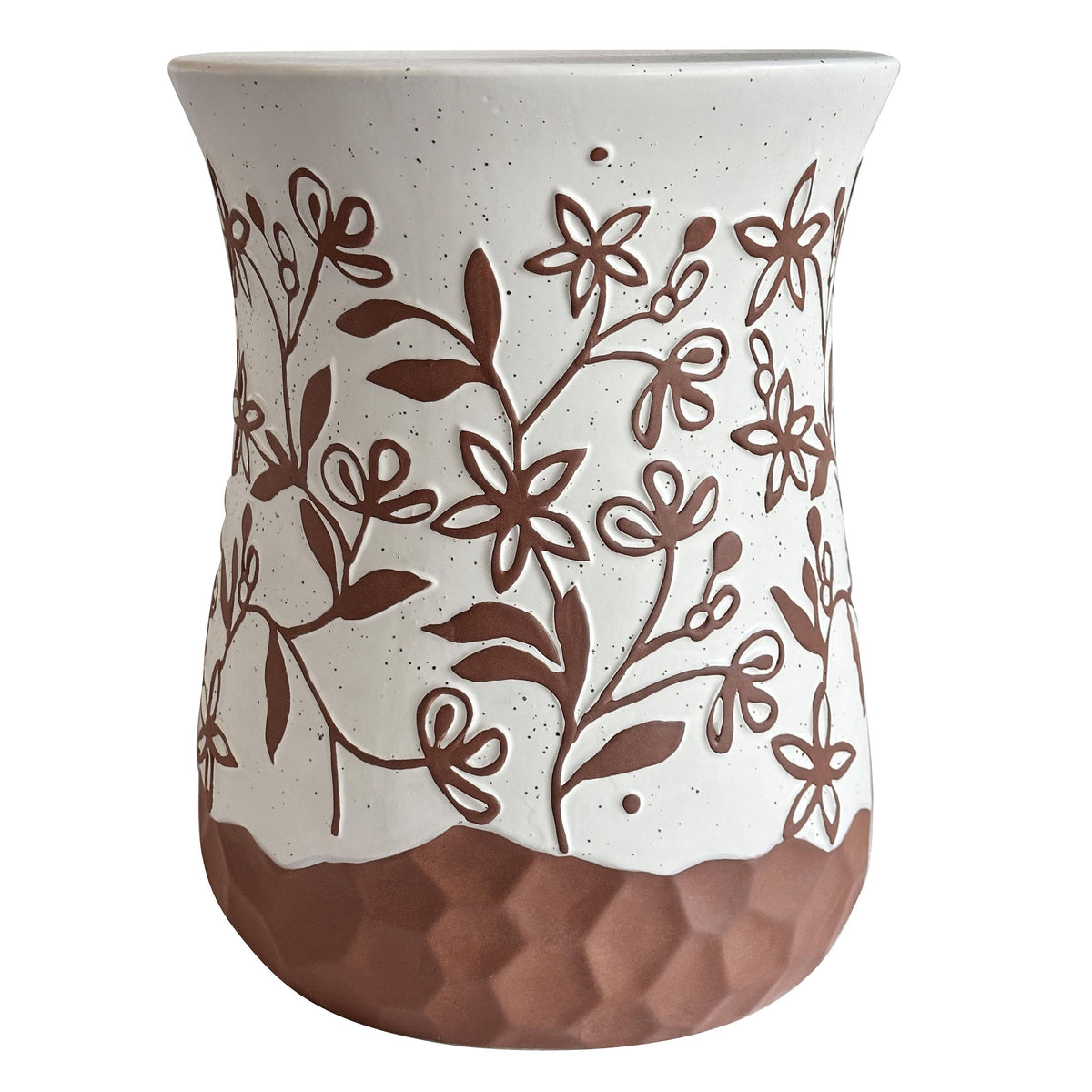TOV Furniture Ceramic Carved Terracotta Indoor/Outdoor Table in terracotta and white carved ceramic, primary product view