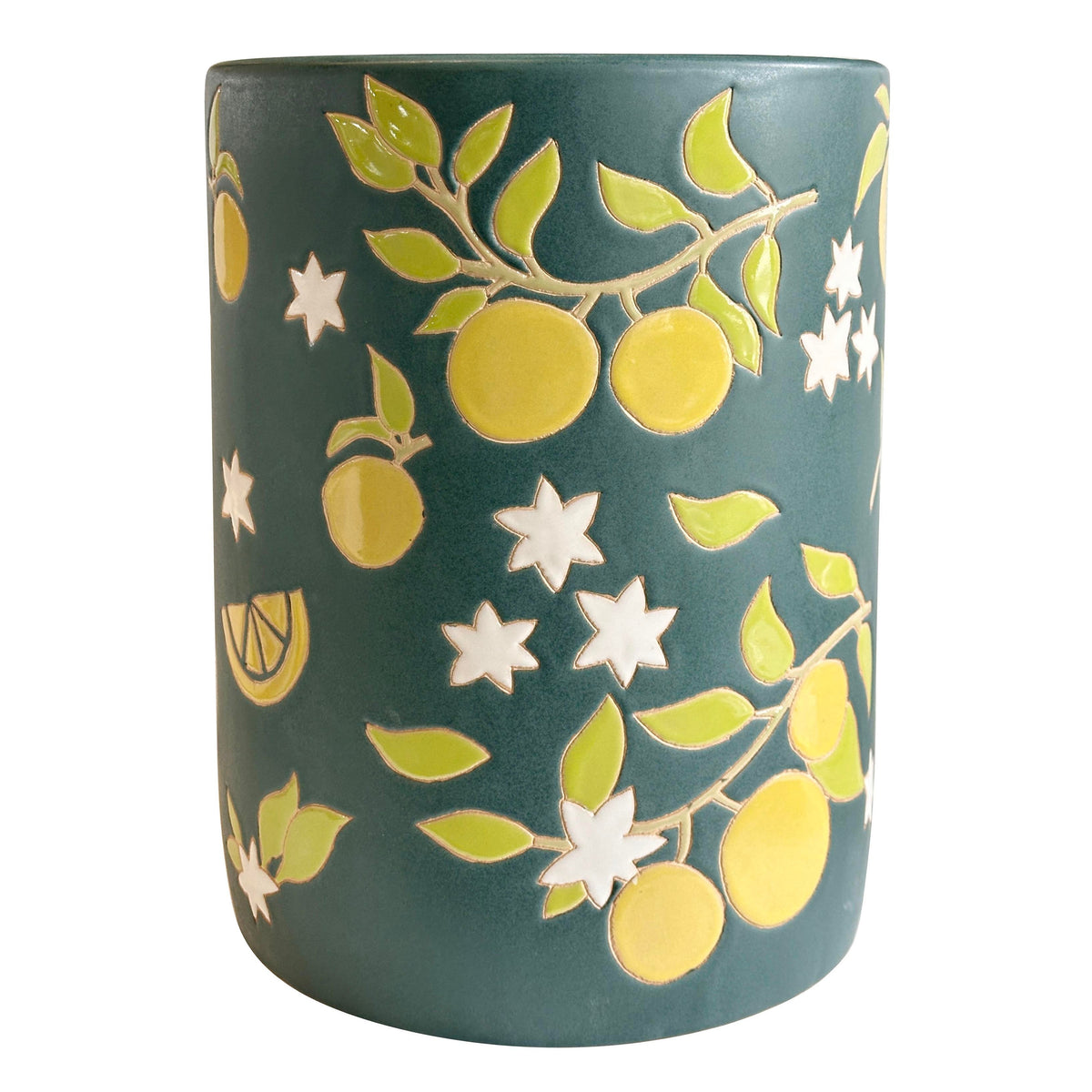 TOV Furniture Tempest Citrus Indoor/Outdoor Ceramic Table in lemon citrus hand-painted ceramic, primary product view