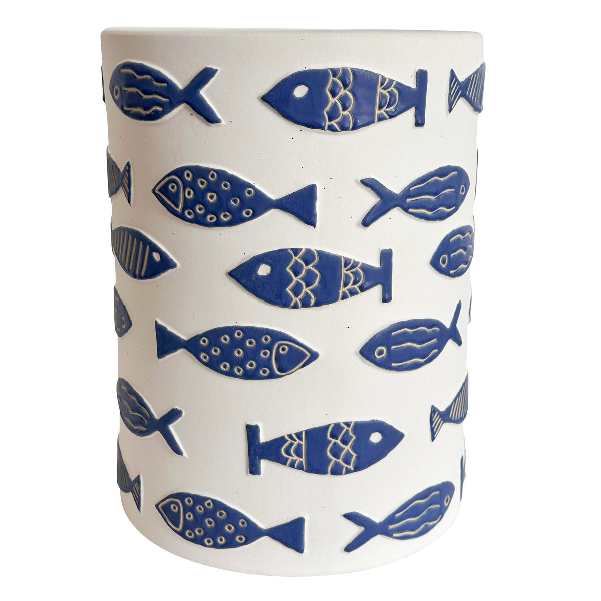 TOV Furniture Tempest Indoor/Outdoor Ceramic Table in Blue Fish in blue fish hand-painted ceramic, primary product view