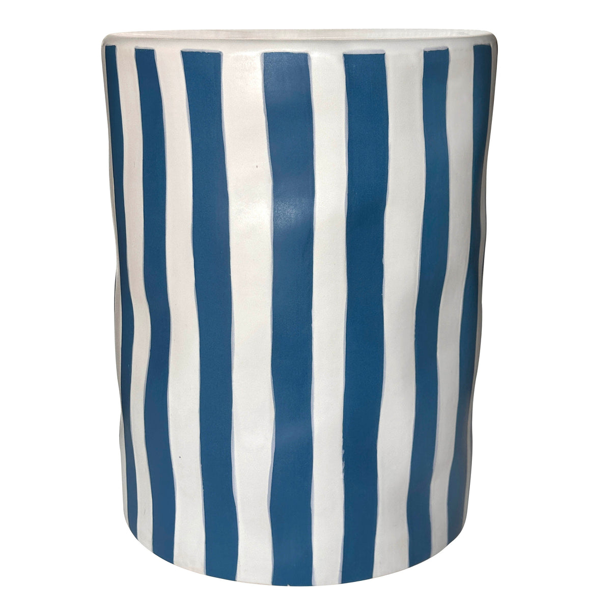 TOV Furniture Tempest Indoor/Outdoor Ceramic Table in Stripes in blue-striped hand-painted ceramic, primary product view
