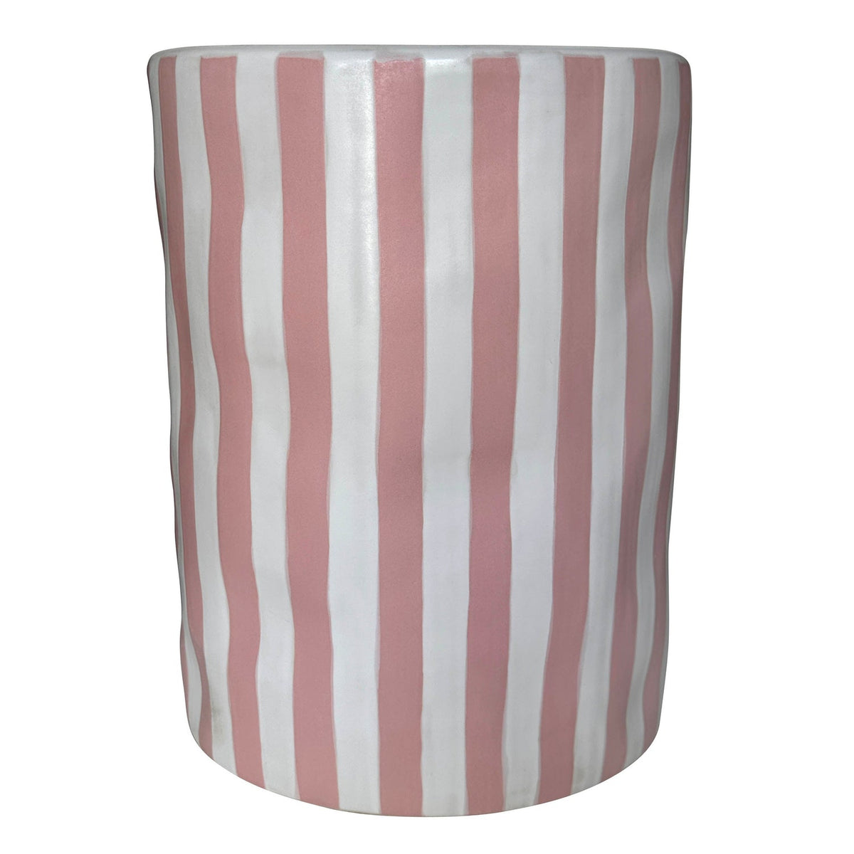 TOV Furniture Tempest Indoor/Outdoor Ceramic Table in Stripes in pink-striped hand-painted ceramic, primary product view